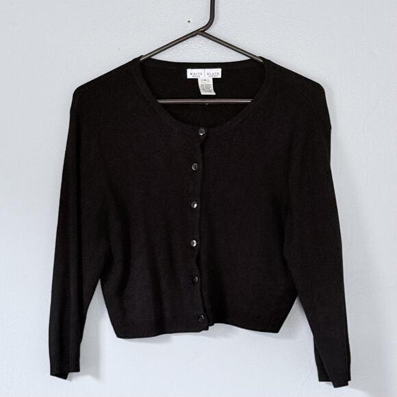 White House Black Market Cardigan Sweater Medium Black Crop Classic Minimalist - Picture 1 of 6